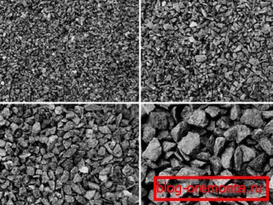 Photos de différentes fractions de gravier Photos de différentes fractions de gravier