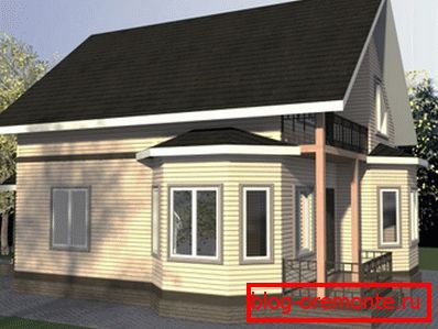 Le projet d'une maison en rondins à un niveau avec une baie vitrée et une mansarde. Le projet d'une maison en rondins à un niveau avec une baie vitrée et une mansarde.