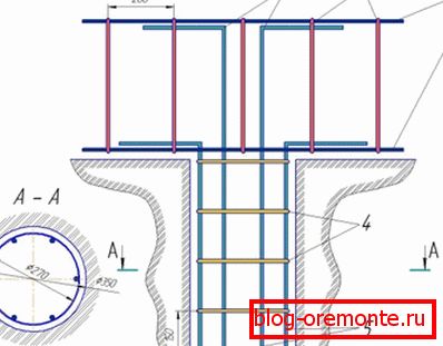 Renforcement de la connexion du pieu et du grillage. 1 - renfort longitudinal du grillage, 2 - grillage latéral du grillage, 3 - renfort en forme de L, 4 - colliers du pieu, 5 - renforcement longitudinal du pieu. Renforcement de la connexion du pieu et du grillage. 1 - renfort longitudinal du grillage, 2 - grillage latéral du grillage, 3 - renfort en forme de L, 4 - colliers du pieu, 5 - renforcement longitudinal du pieu.